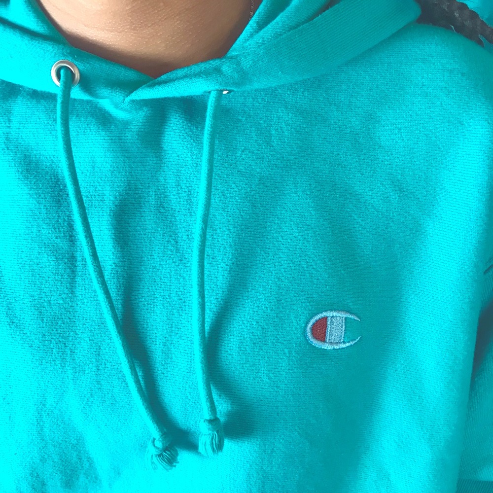 Champion Reverse Weave Over dyed Hoodie in teal